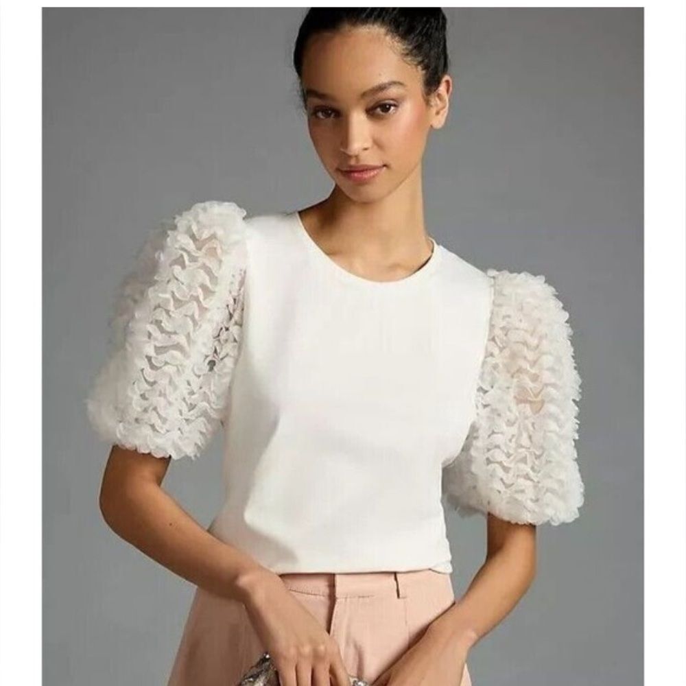 Anthropologie Flat
White Ruffle Balloon Sleeve
Top White Blouse XXS